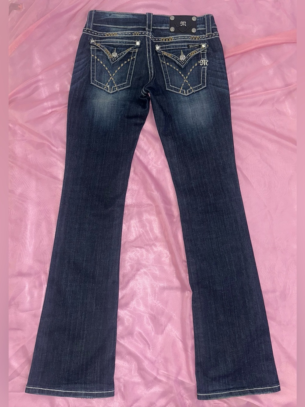 Miss Me 27/35” Low Rise Bootcut Flare Dark Wash Jeans y2k mcbling long tall